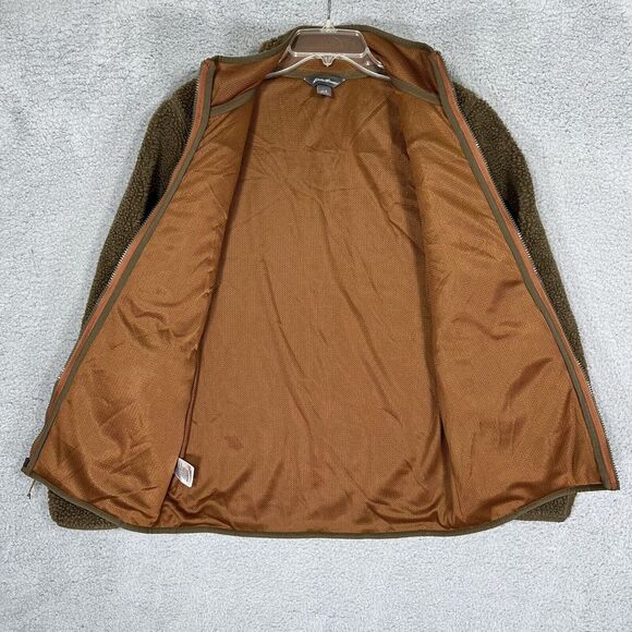 Eddie‎ Bauer Sweater Mens Small Brown Full Zip Deep Pile Fleece - Picture 6 of 12